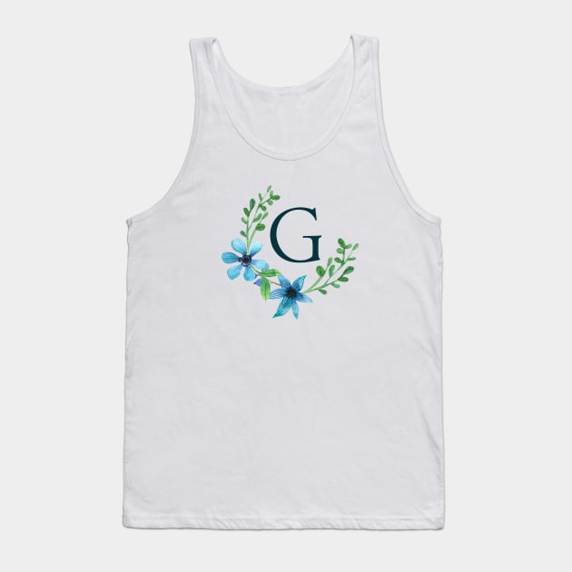 Floral Monogram G Pretty Blue Flowers Tank Top by floralmonogram